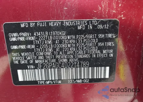 2013 Subaru Xv Crosstrek 2.0I Limited z USA, uszkodzony, nr VIN JF2GPAGC4D2214789